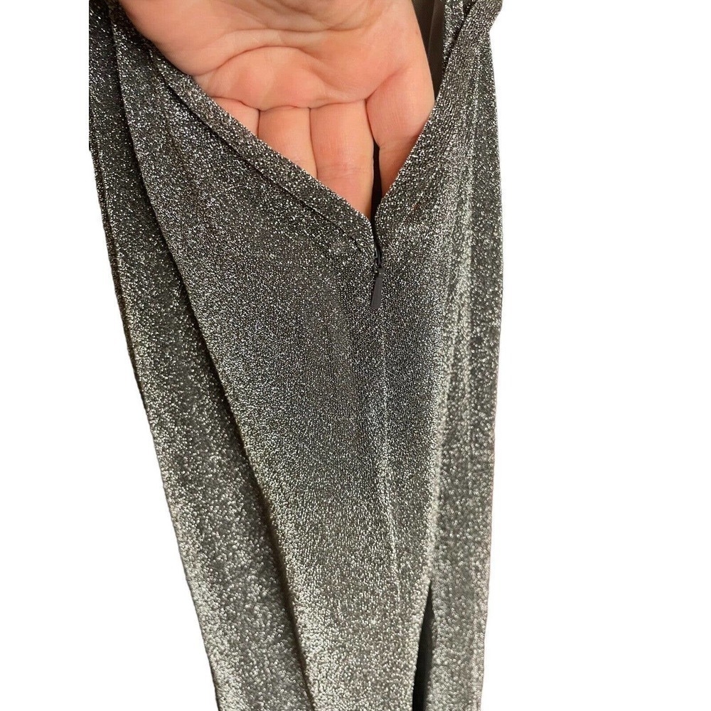 La Femme Metallic Shimmery Formal Gown High Slit Low Back Silver 0 Sexy HoCo - Picture 4 of 7
